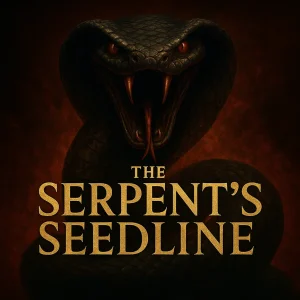 A cinematic image of a dark serpent coiled behind a tree with glowing eyes, representing the Serpent Seedline series title.