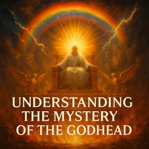 Cinematic golden throne room light representing the mystery of the Godhead and the full deity of Christ in this 20-part doctrinal series.