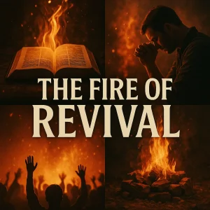 The Fire of Revival series artwork depicting true biblical revival contrasted with false emotional fire, emphasizing holiness, Scripture, and the Holy Ghost’s purifying work.