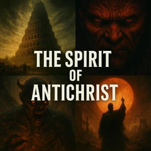Cinematic collage showing Babel, demonic faces, and an apocalyptic prophet scene under the title “The Spirit of Antichrist.”