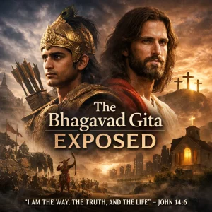 Cinematic poster for “The Bhagavad Gita Exposed” Bible apologetics series comparing Krishna’s teachings with Scripture and the gospel of Christ.