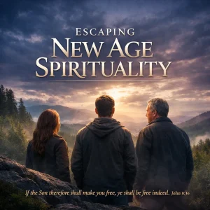 Cinematic poster for Escaping New Age Spirituality series revealing biblical truth, discernment, and freedom in Christ.