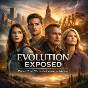 Cinematic Evolution Exposed series cover showing students, scientists, and Bible themes for biblical creation apologetics.
