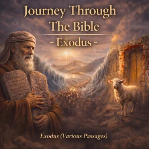 Movie-poster style Exodus Bible study cover showing Moses leading Israel in a dramatic desert landscape with cinematic lighting.