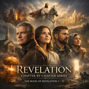 Cinematic poster for Revelation Chapter-by-Chapter Bible series depicting Christ’s return, the Church Age, judgment, and end-times prophecy.