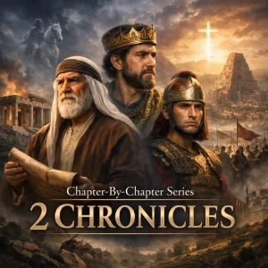 2 Chronicles Chapter-by-Chapter Series poster showing kings of Judah, temple worship, exile, and restoration symbolizing covenant faithfulness.