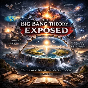 Cinematic poster of cracked cosmic sphere revealing firmament dome below, contrasting Big Bang cosmology with biblical creation design.