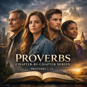 Proverbs Chapter-by-Chapter Series VerseQuest cinematic Bible study poster featuring Solomon and biblical wisdom imagery