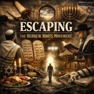 Escaping the Hebrew Roots Movement series cover showing broken chains, Torah scroll, cross of Christ, and believers walking in gospel freedom.