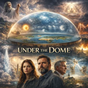 Under the Dome Bible study series collage showing the firmament over the earth with biblical scenes of creation, heavens, waters above, and God’s ordered universe.