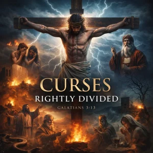 Curses Rightly Divided series image showing Christ on the cross with biblical curse scenes in a dramatic cinematic collage