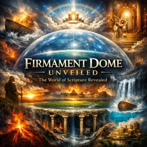 Cinematic poster for Firmament Dome Unveiled showing a glowing dome over the earth, Noah’s ark, pillars, the deep, and God’s throne above.
