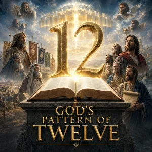 God’s Pattern of Twelve series image showing an open Bible, glowing number 12, biblical witnesses, and New Jerusalem in cinematic glory.