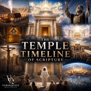 Temple Timeline of Scripture series poster featuring biblical temples, Christ, prophecy, the Church, heaven, and New Jerusalem.