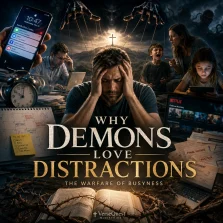 KJV Bible study image showing a distracted Christian surrounded by phones, schedules, bills, screens, thorns, and busyness.