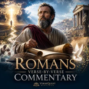 Open Bible and study books representing the Romans verse-by-verse commentary from VerseQuest Ministries.