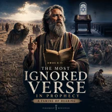 KJV Bible study image showing Amos warning of a famine of hearing the words of the LORD from Amos 8:11.