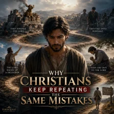 KJV Bible study image showing a believer trapped in repeated cycles of failure from Judges 2, with idolatry, bondage, crying out, and deliverance.