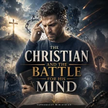 KJV Bible study image showing a believer battling mental strongholds, fiery darts, and thoughts brought captive to Christ from 2 Corinthians 10:5.