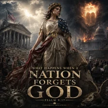 KJV Bible study image showing a nation in moral and spiritual decline after rejecting God, based on Psalm 9:17.