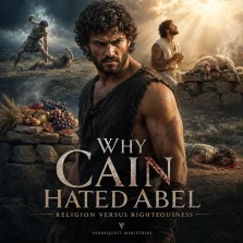 KJV Bible study image showing Cain beside his rejected offering while Abel’s blood sacrifice receives God’s approval in Genesis 4.