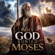 KJV Bible study image showing Moses on Mount Nebo, his hidden grave, and Israel’s danger of turning sacred objects into idols.