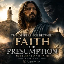 Jesus Christ on the temple pinnacle as Satan tempts Him to jump, visually representing the contrast between biblical faith and presumption in Matthew 4:5–7.