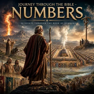 Journey Through the Bible Numbers 90-essay KJV study featuring Moses, Israel’s wilderness camp, tabernacle, cloud, battles, and promised land.