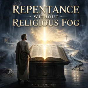Cinematic biblical collage featuring an open King James Bible and scenes illustrating repentance toward God, national turning, sorrow, faith, and grace.