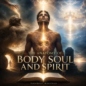 VerseQuest cover for The Anatomy of Body Soul and Spirit, showing creation, death, resurrection, and redemption in Christ.