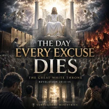 Cinematic KJV Bible study poster showing Jesus Christ seated at the Great White Throne as the unsaved dead stand before the opened books in Revelation 20:11–15.
