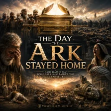 Ark of the Covenant carried into Israel’s battle camp as priests, soldiers, and grieving families illustrate the defeat and capture recorded in 1 Samuel 4.