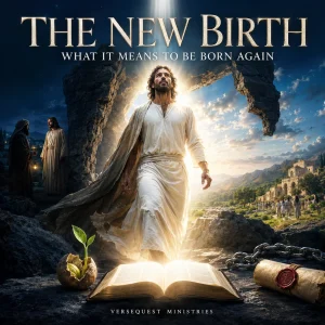 A man emerging from darkness into radiant light, symbolizing spiritual regeneration and new life in Christ.