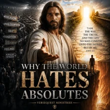 Cinematic KJV Bible study poster showing Jesus Christ beside one radiant path to heaven while crowds follow competing roads of religion, philosophy, self, tradition, culture, and popular opinion.