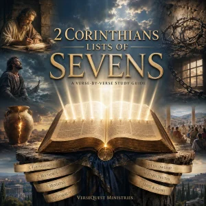 Open Bible illuminated by seven rays with scenes from Paul’s ministry representing the 2 Corinthians Lists of Sevens verse-by-verse study guide.