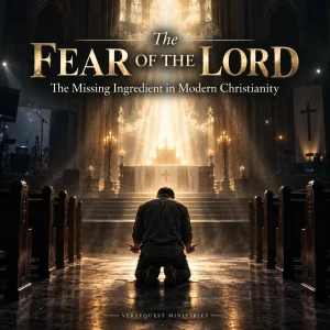 An older man bows reverently over an open Bible beneath dramatic light, representing the fear of the Lord, humility, holiness, and submission to God.