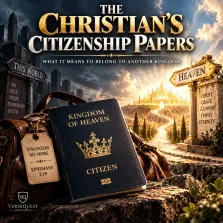 Cinematic image of heavenly citizenship papers and a road toward heaven illustrating the Christian’s citizenship in Ephesians 2:19.