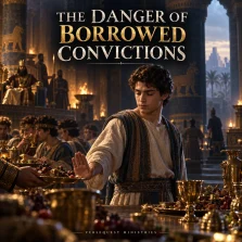 Young Daniel refuses the king’s meat at a Babylonian banquet, illustrating the danger of borrowed convictions and the need for personal faithfulness.