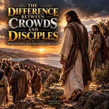 Cinematic scene of many followers walking away while a smaller group remains with Christ, illustrating John 6:66–69 and true discipleship.
