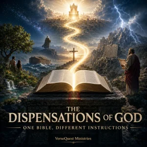 Biblical panorama showing Eden, Noah’s ark, Abraham, Mount Sinai, Calvary, Paul, an open Bible, and Christ’s coming kingdom.
