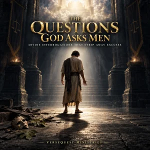 Cinematic biblical scene of a man standing exposed before divine light, representing the ten searching questions God asks men throughout Scripture.