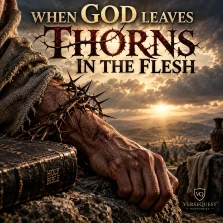 Cinematic image of a thorn-covered arm beside a Bible illustrating why God leaves thorns in the flesh and gives sufficient grace through weakness.