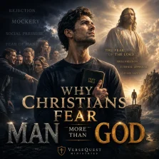 Christian holding a Bible while facing social pressure and rejection, illustrating the contrast between fear of man and fear of God in Proverbs 29:25.