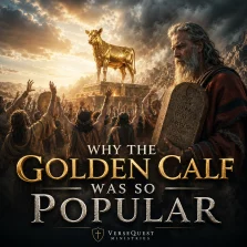Israelites worshiping the golden calf while Moses approaches with the stone tablets, illustrating counterfeit worship and idolatry in Exodus 32.